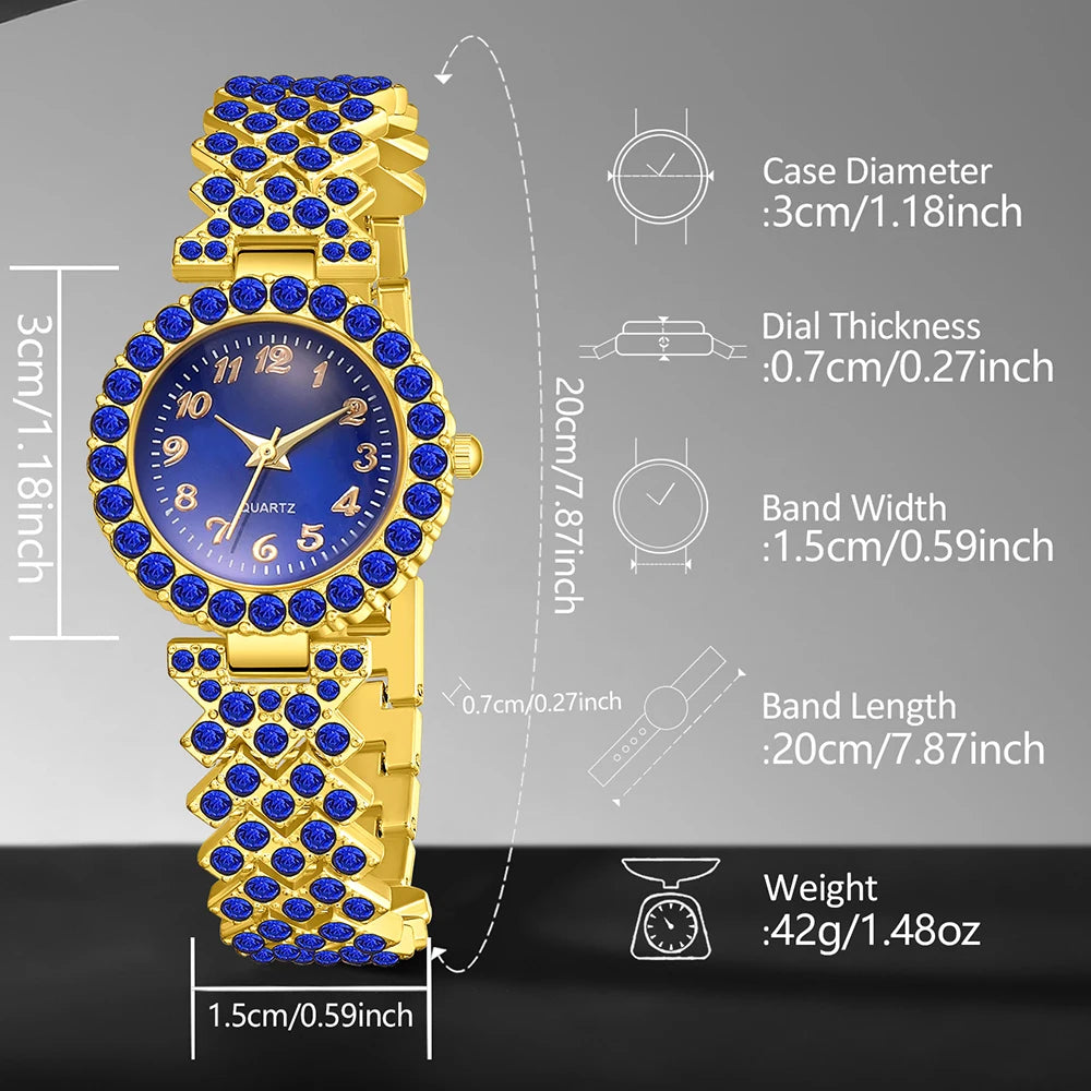 5PCS Blue Women's Watch Set Trendy Fashion Quartz Watch Bracelet Necklace Earrings Set Suitable for Daily Clothing Matching