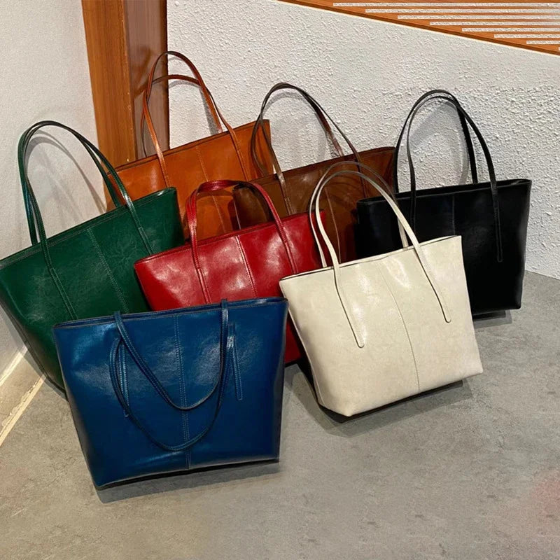 Burminsa Cowhide Genuine Leather Large Tote Bags For Women 2025 Trend Designer A4 Commuter Shoulder Bags Shopper Ladies Handbags