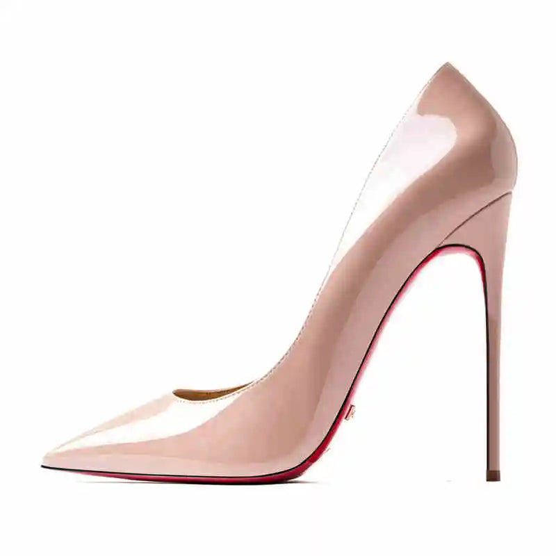 Women's heels 2025 trend Leather Luxury Pumps Red Bottom Pointed Toe High Heels Elegant Stiletto Party Ladies Shoes Woman 12cm