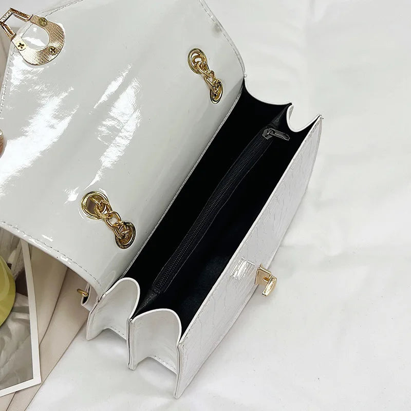 Crocodile Pattern Shoulder Chains Square Pu Leather Handbag