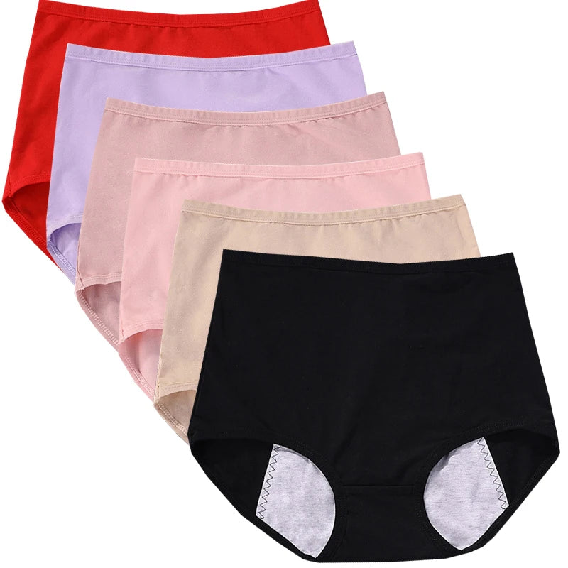 6pcs Girl Menstrual Panties Women's Physiological Briefs Ladies Period Leak Proof Panty High Waist Cotton Underwear