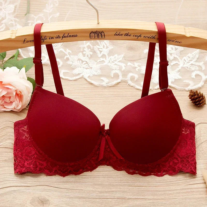 Sexy Push Up Bras Women Solid Wireless Lace Trim Lingerie One-Piece Gather Seamless Underwear Convertible Straps Support Bra