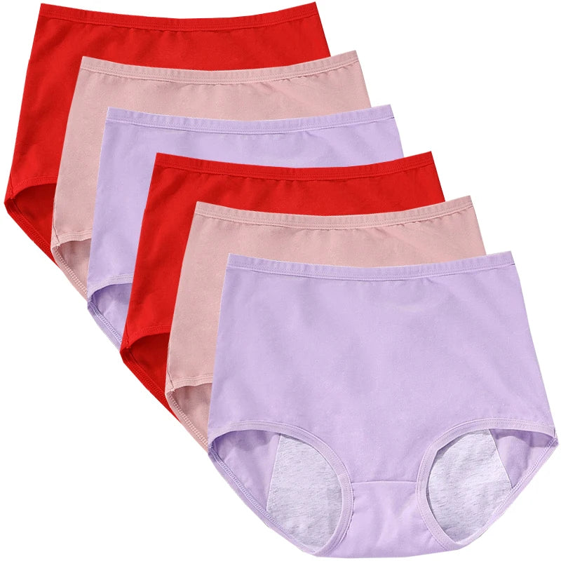 6pcs Girl Menstrual Panties Women's Physiological Briefs Ladies Period Leak Proof Panty High Waist Cotton Underwear