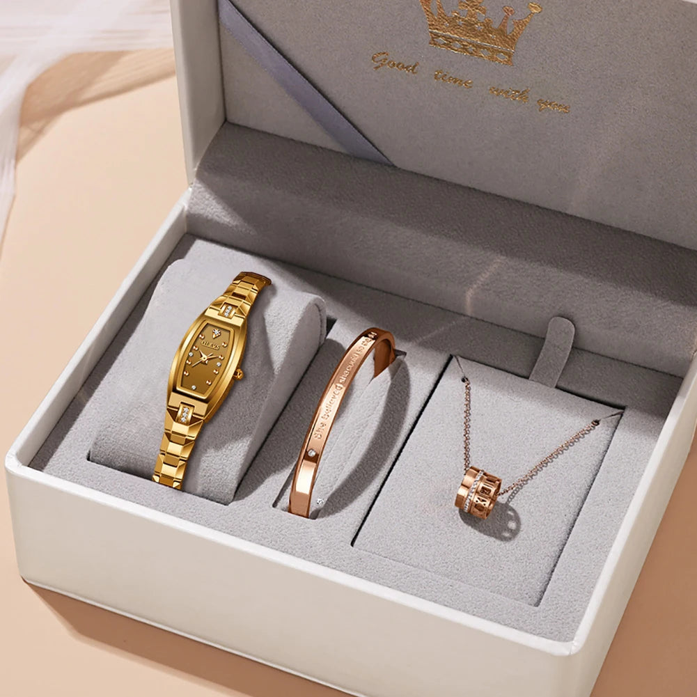 OLEVS 5501 Ladies Watch Luxury Elegant Fashionable Tungsten Steel Quartz Wristwatch Waterproof Watches For Women Set Reloj