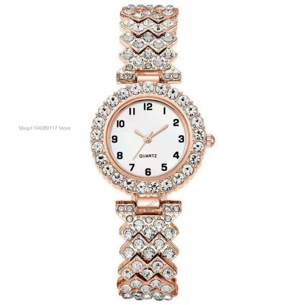 2025 2pcs Luxury Fashion Women Watch Set Silver Strap Ladies Quartz Wristwatch Alloy Bracelet for Ladies Jewelry Set Clock Gift