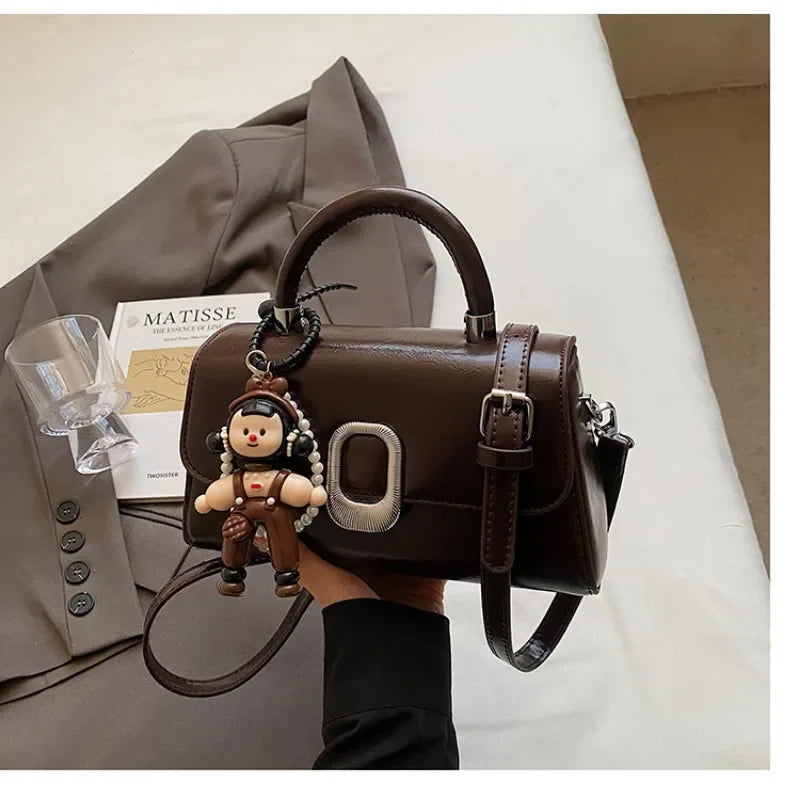 Premium Leather Crossbody Bag - Minimalist Elegant Clutch With Vintage Gold Accents & Party-Ready Charm