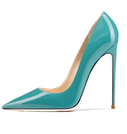 Classic Style Women Patent Pointed Toe Slip On 12cm High Heel Shoes Elegant Ladies Plain Stiletto Pumps Black Red White