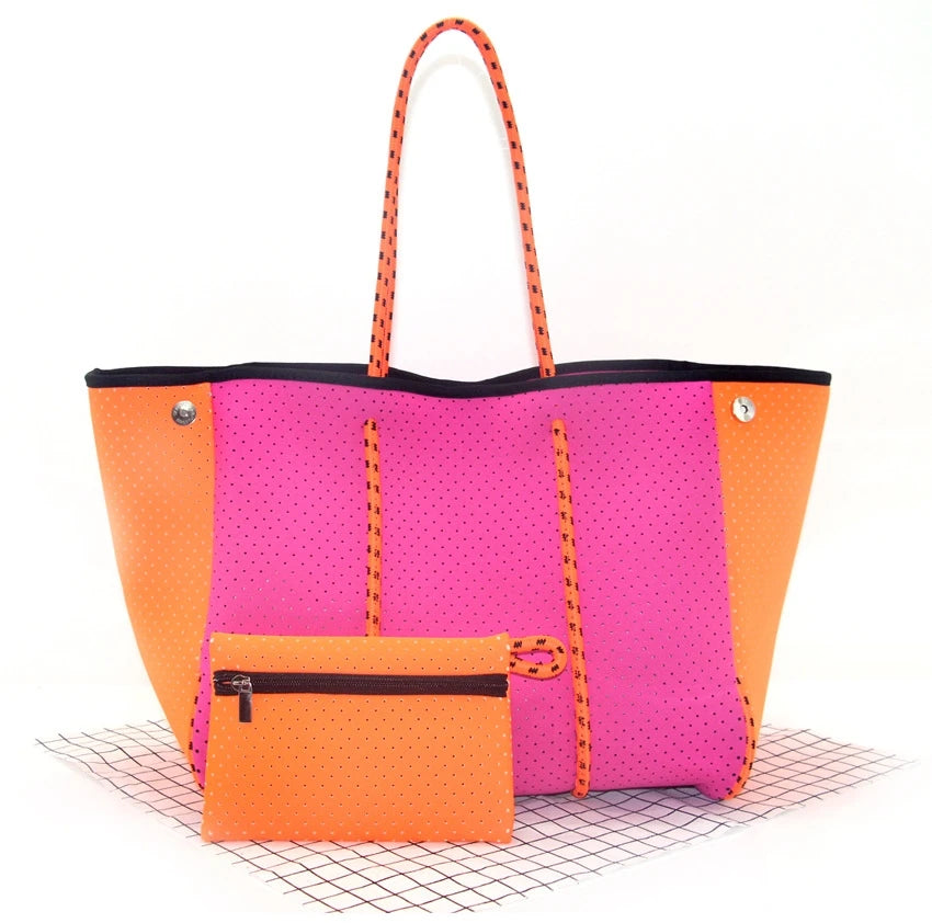 2024 Hotsale Large Fashion Tote Bag for Women Neoprene Tote Bag for Summer and Beach Pink High Quality Neoprene Women Handbag