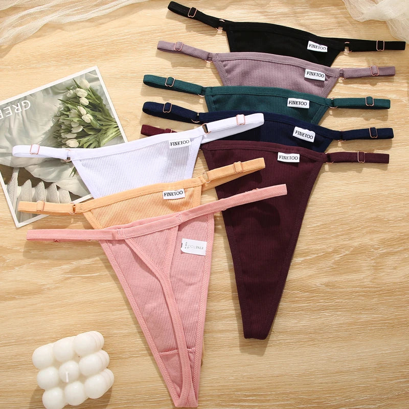 7PCS Cotton Panties Sexy Low Rise Thong For Women Fashion Seamless Solid Color G-String Comfortable Breathable Intimate Lingerie
