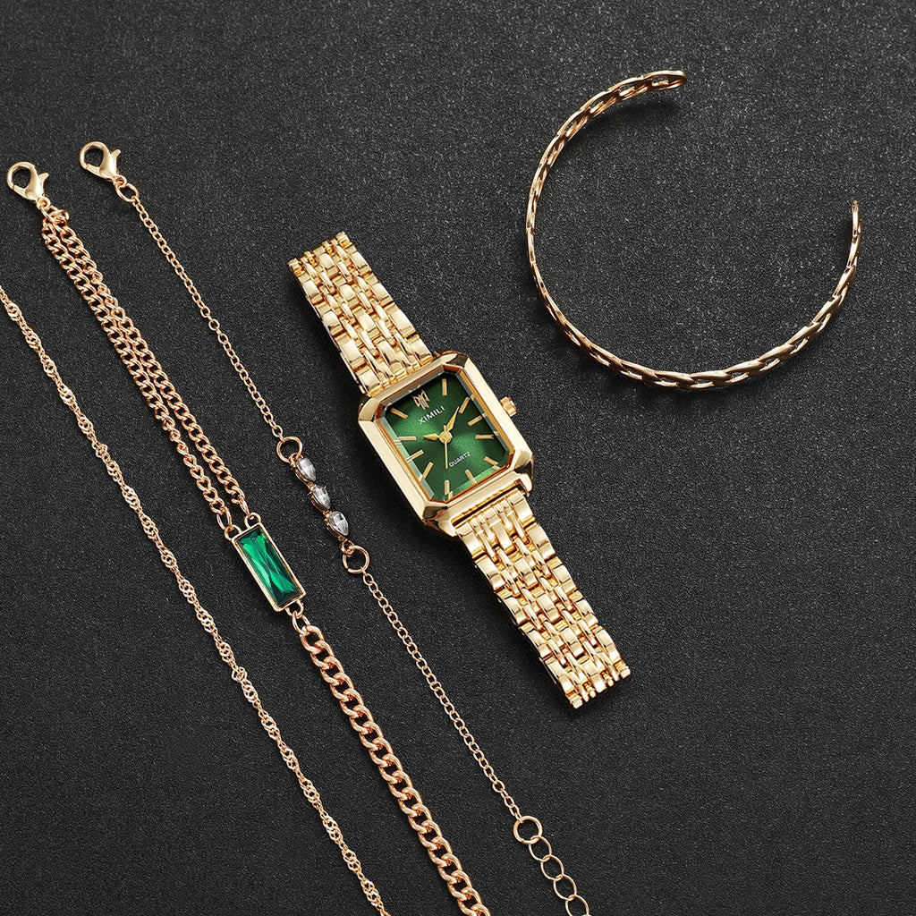 5pcs/set Women's Luxury Exquisite Watch Fashion Retro Quartz Analog Watch With Bracelet Set Gift for Girls (Box Not Included)