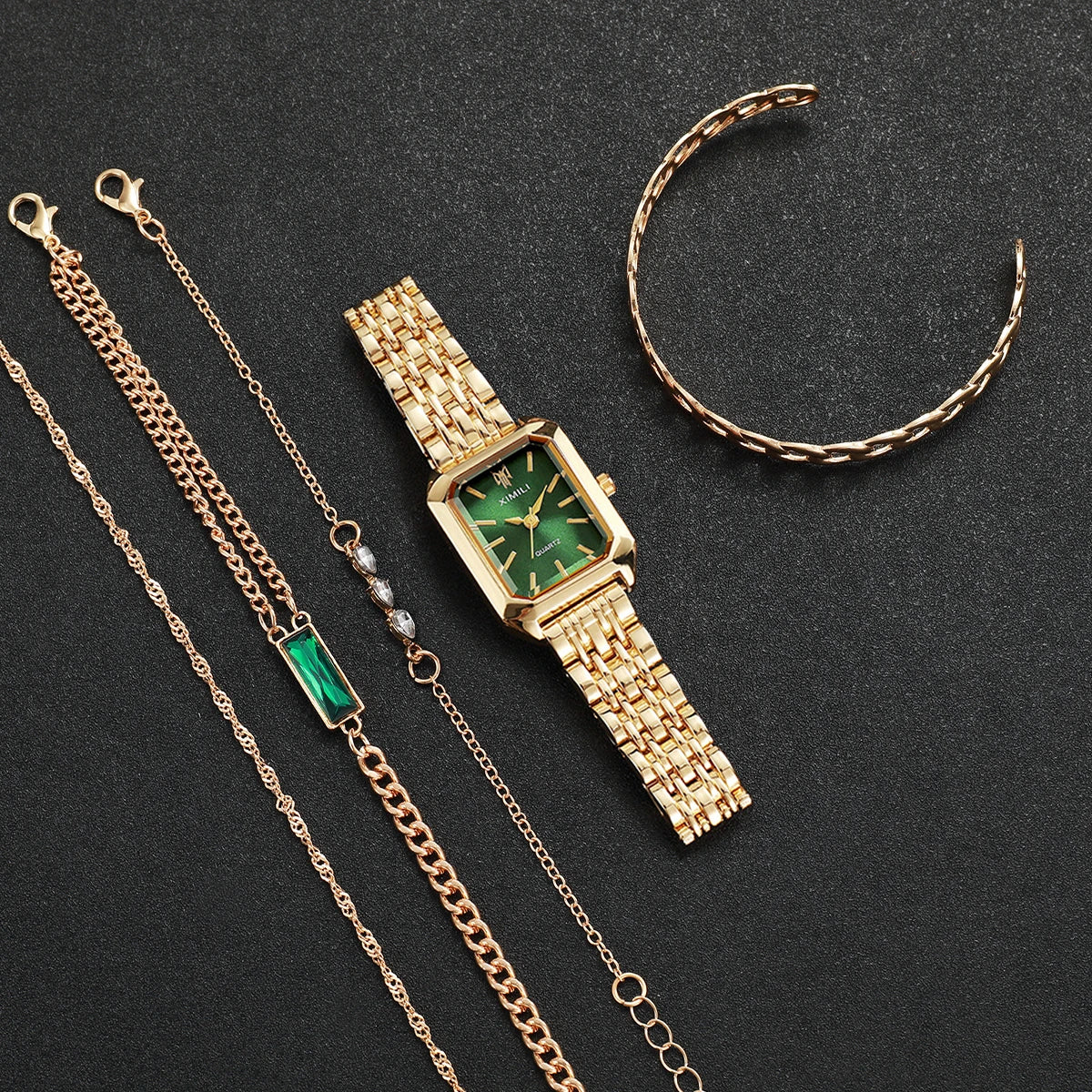 5pcs/set Women's Luxury Exquisite Watch Fashion Retro Quartz Analog Watch With Bracelet Set Gift for Girls (Box Not Included)