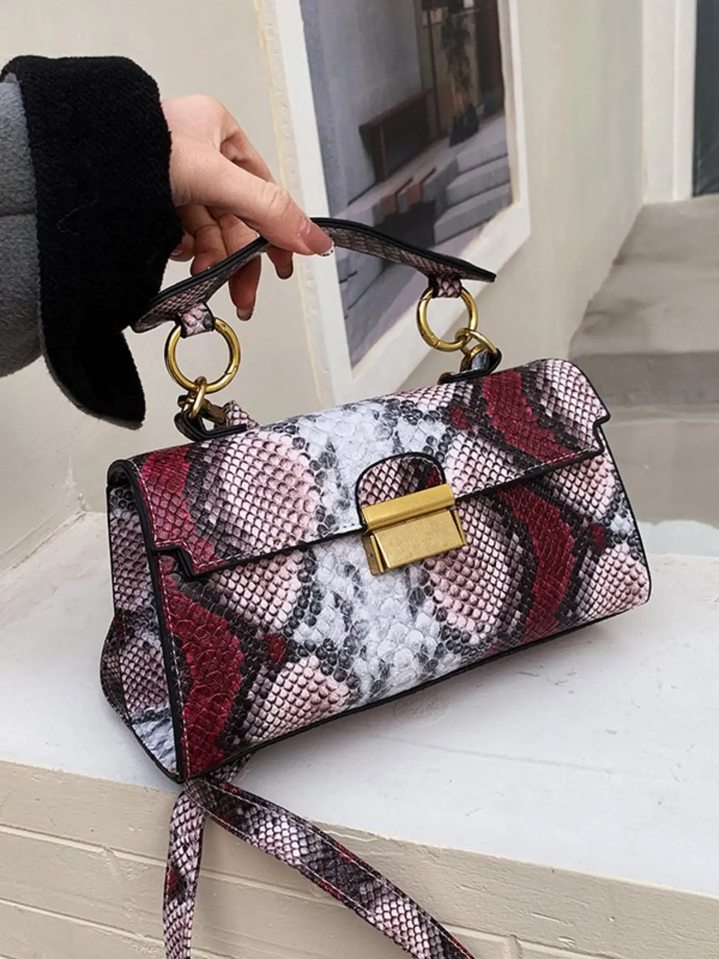 High-end texture light luxury snake print design versatile handhold bag