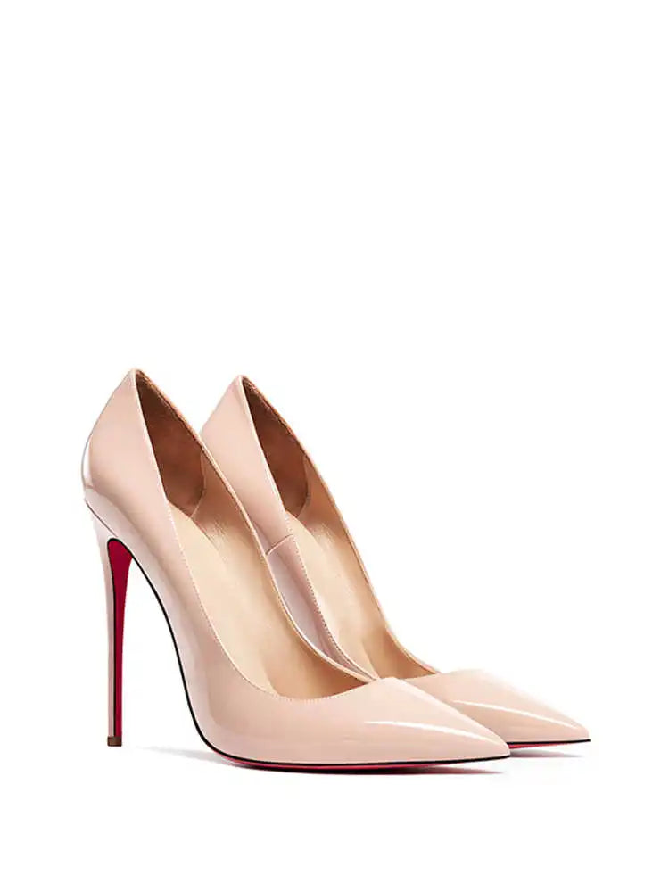 Women's heels 2025 trend Leather Luxury Pumps Red Bottom Pointed Toe High Heels Elegant Stiletto Party Ladies Shoes Woman 12cm