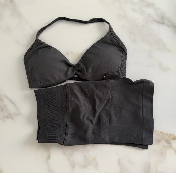 Impact Gym Set Women Two Piece Strappy Yoga Bra Top Workout Scrunch Shorts Suit Fitness Clothes Seamless Sportswear Workout Set