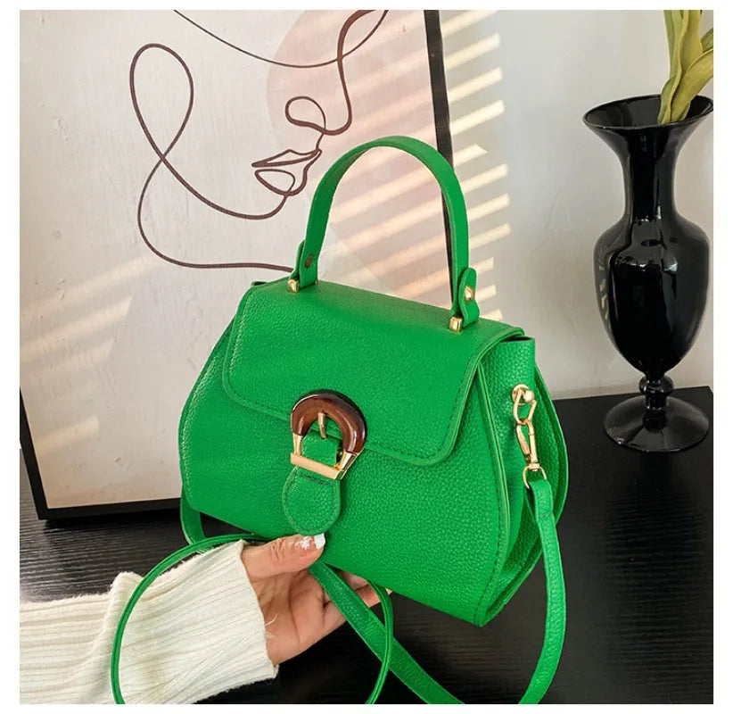 New Stylish and Simple Portable Shoulder Women's Small Square Bag Trendy Lychee Pattern Texture Messenger Bag