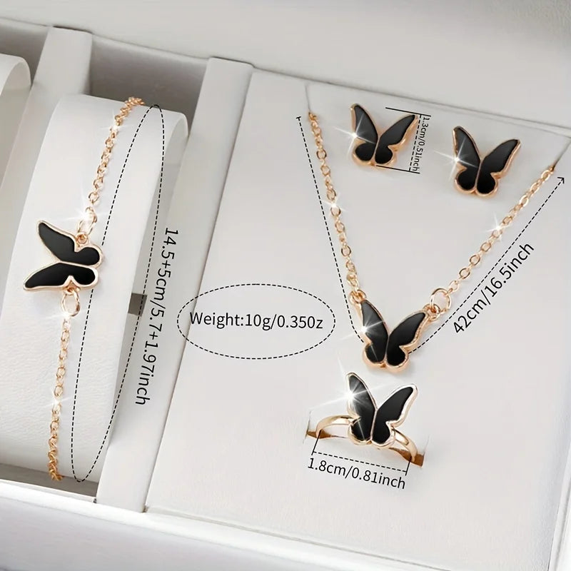 5/6PCS Women's Watch Casual Silicone Band Quartz Watches Butterfly Jewelry Set(Without Box)