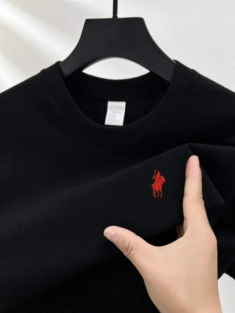 100% pure cotton short sleeve round neck men's T-shirt hot selling luxury brand summer exquisite pony embroidery breathable top