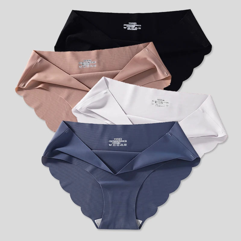 6Pcs/set Seamless Ice Silk Briefs Sexy Wavy Edge Underwear for Women Female Mid-waist Panties M-XL High Elasticity Lingerie New