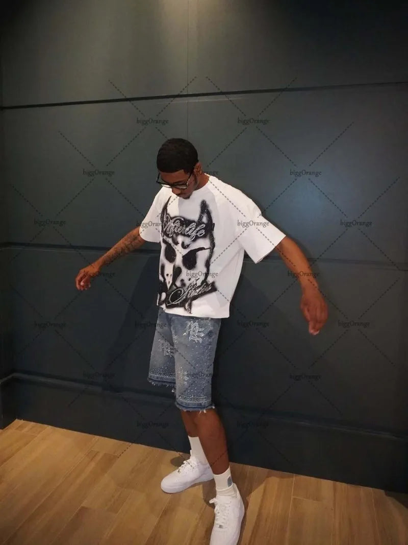 Graphic Cartoon Printed Oversized Pure Cotton Short Sleeves T-Shirt