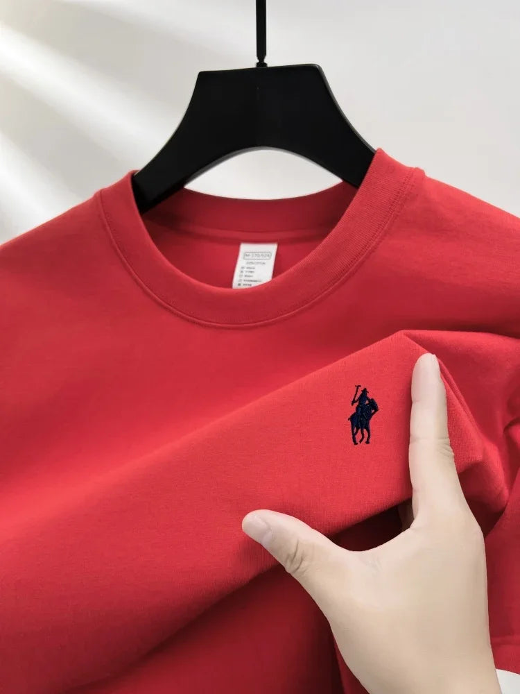 100% pure cotton short sleeve round neck men's T-shirt hot selling luxury brand summer exquisite pony embroidery breathable top