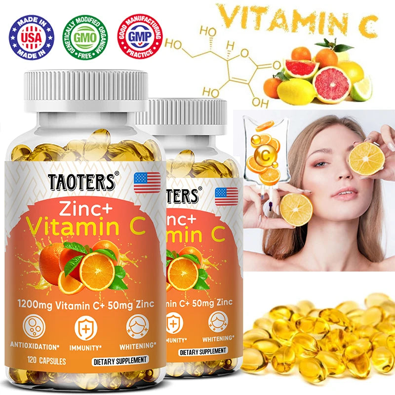 Vitamin C + Zinc Supplement - High Absorption - Immune System, Skin Health - Antioxidant Supplement