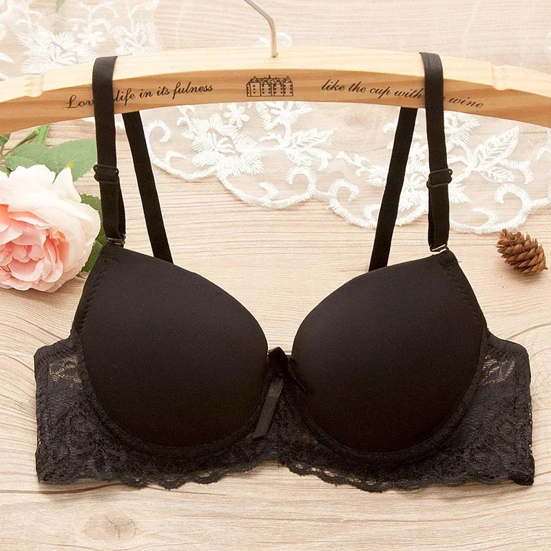 Sexy Push Up Bras Women Solid Wireless Lace Trim Lingerie One-Piece Gather Seamless Underwear Convertible Straps Support Bra