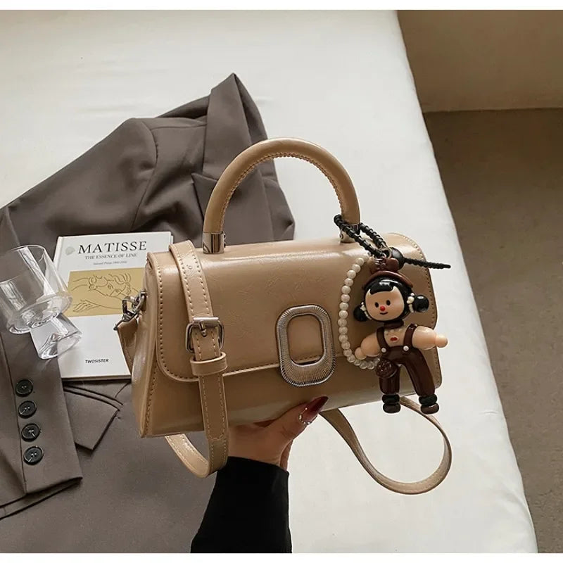 Premium Leather Crossbody Bag - Minimalist Elegant Clutch With Vintage Gold Accents & Party-Ready Charm