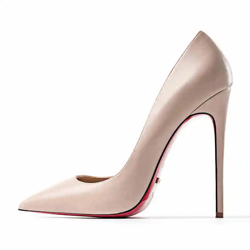Women's heels 2025 trend Leather Luxury Pumps Red Bottom Pointed Toe High Heels Elegant Stiletto Party Ladies Shoes Woman 12cm