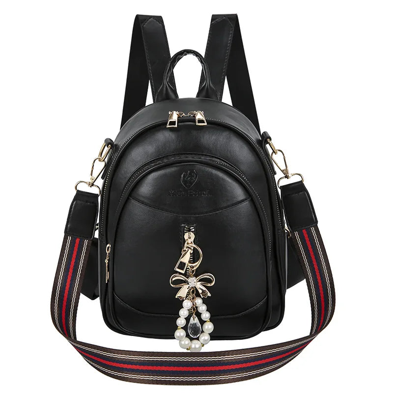 Women Backpacks PU Leather Teenage Shoulder Bags small Pearl Tassel