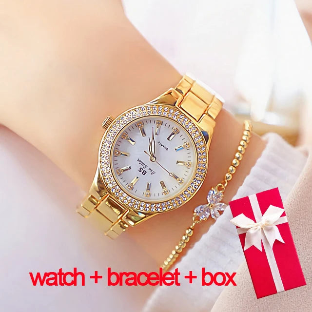 Woman Wrist Watches Dress Gold Watch Women Crystal Diamond Watches Stainless Steel Silver watch Women