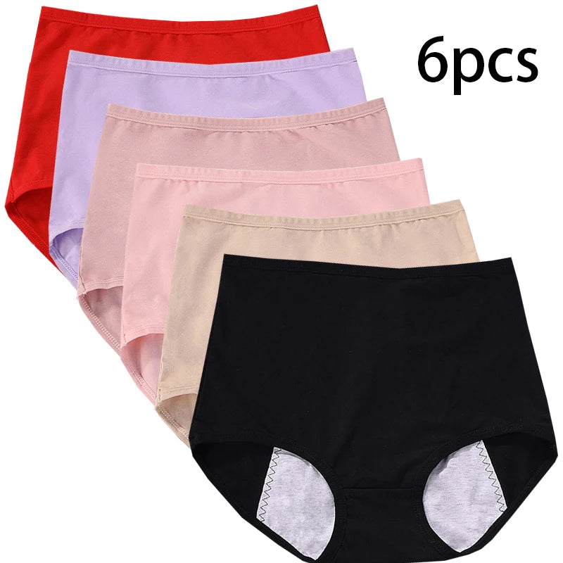 6pcs Girl Menstrual Panties Women's Physiological Briefs Ladies Period Leak Proof Panty High Waist Cotton Underwear