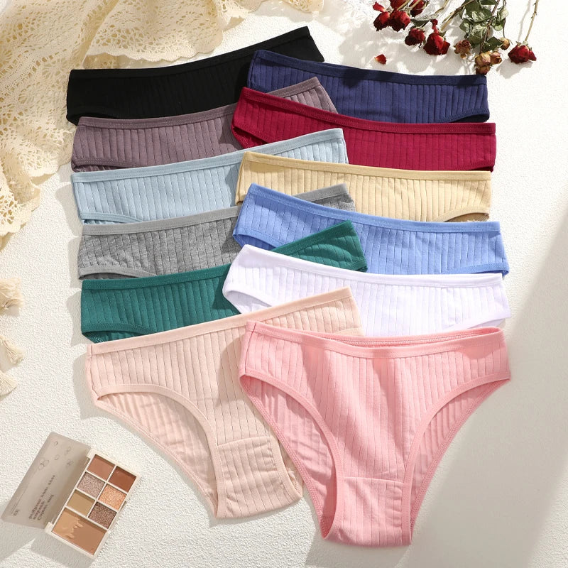 4PCS Cotton Women's Breathable Underwear Sexy Striped Panties Plus Size Low-Waist Briefs Female Comfortable Sport Lingerie S-XXL