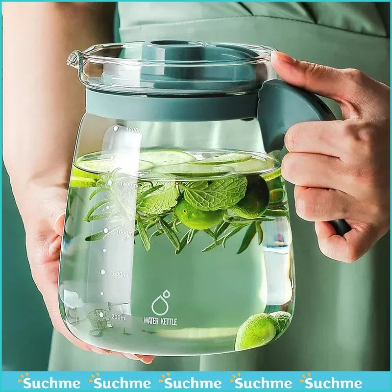Transparent Teapot High Borosilicate Glass Heat-Resistant Large Capacity Tea Pot Coffee Juice Ice Water Kettle for Office Home