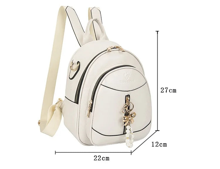Women Backpacks PU Leather Teenage Shoulder Bags small Pearl Tassel