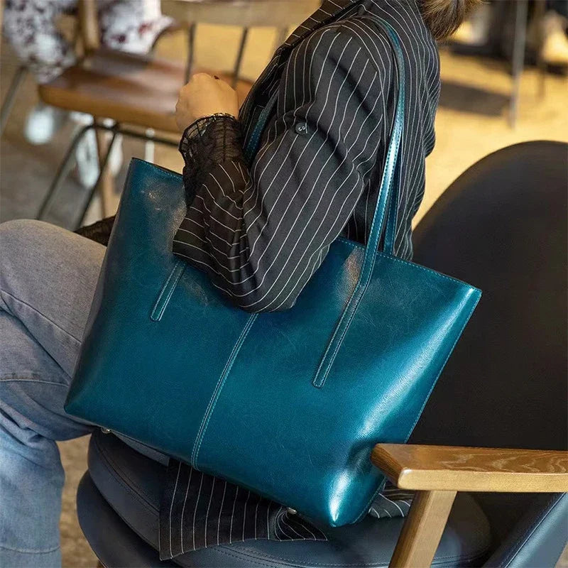 Burminsa Cowhide Genuine Leather Large Tote Bags For Women 2025 Trend Designer A4 Commuter Shoulder Bags Shopper Ladies Handbags