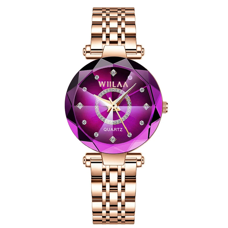 WIILAA Ocean Star Women Crystal Watch 2025 Top Brand Luxury Rose Gold Women Bracelet Wrist Watch For Ladies Relogio Feminino