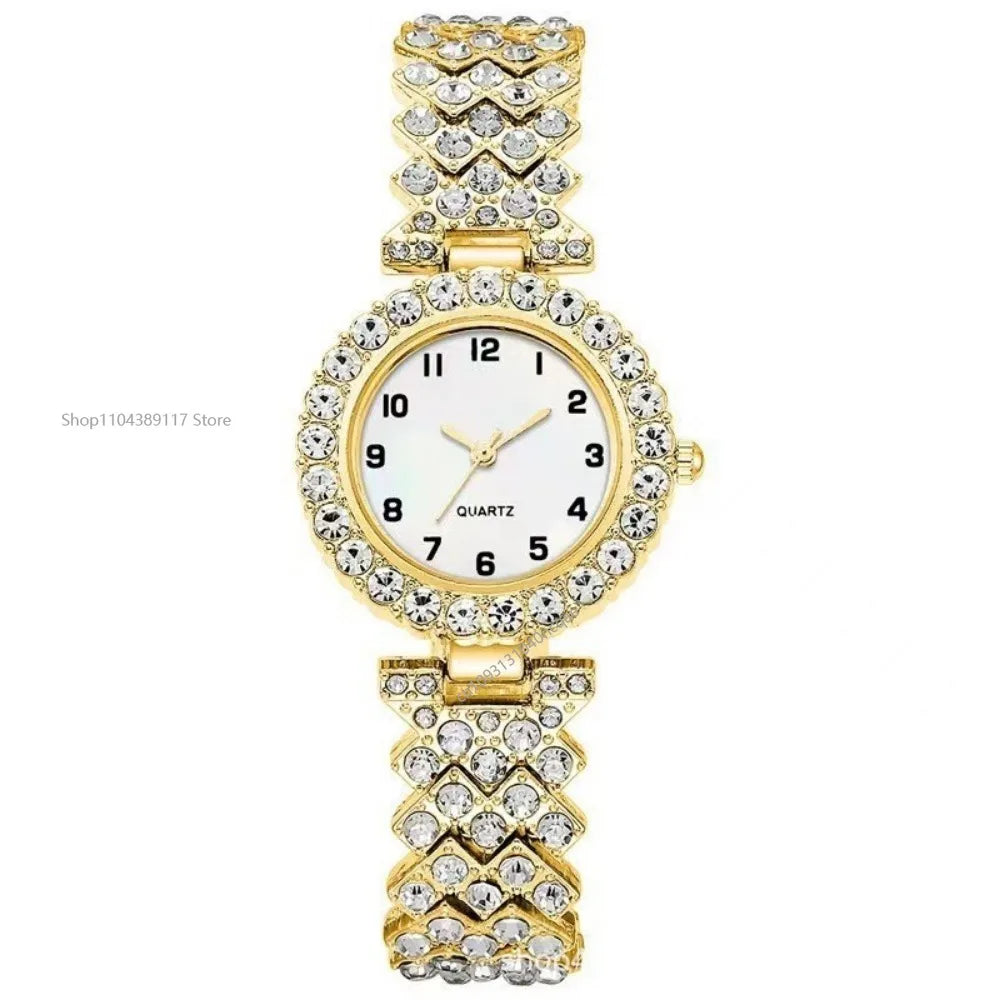 2025 2pcs Luxury Fashion Women Watch Set Silver Strap Ladies Quartz Wristwatch Alloy Bracelet for Ladies Jewelry Set Clock Gift