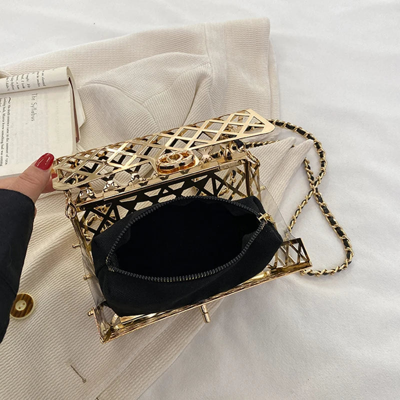 Metal small square hollow all-in-one chain bag
