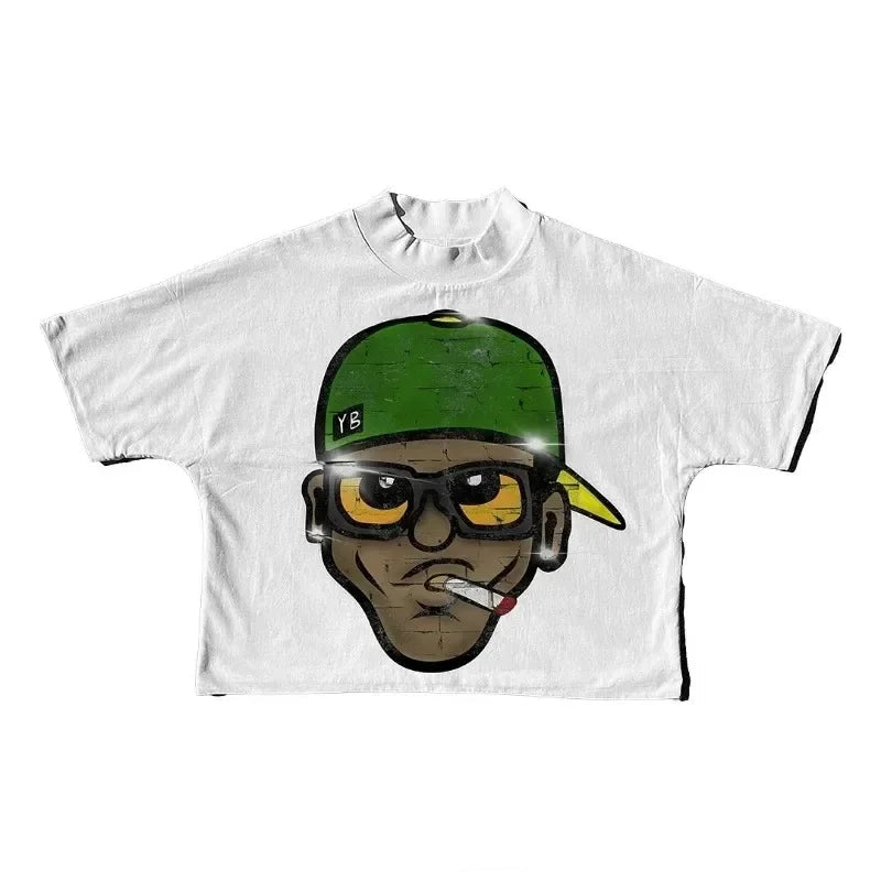 Cartoon avatar print short sleeve t-shirt loose casual oversized t-shirt