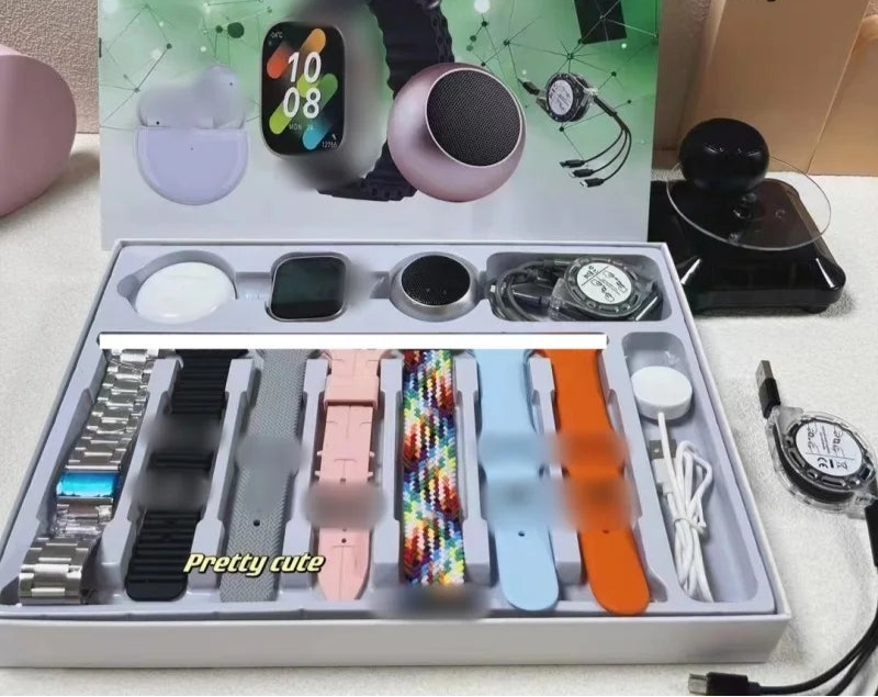 Smart Watch 10 in 1 Set Bluetooth Call Smart Watch Bluetooth Earphone Set