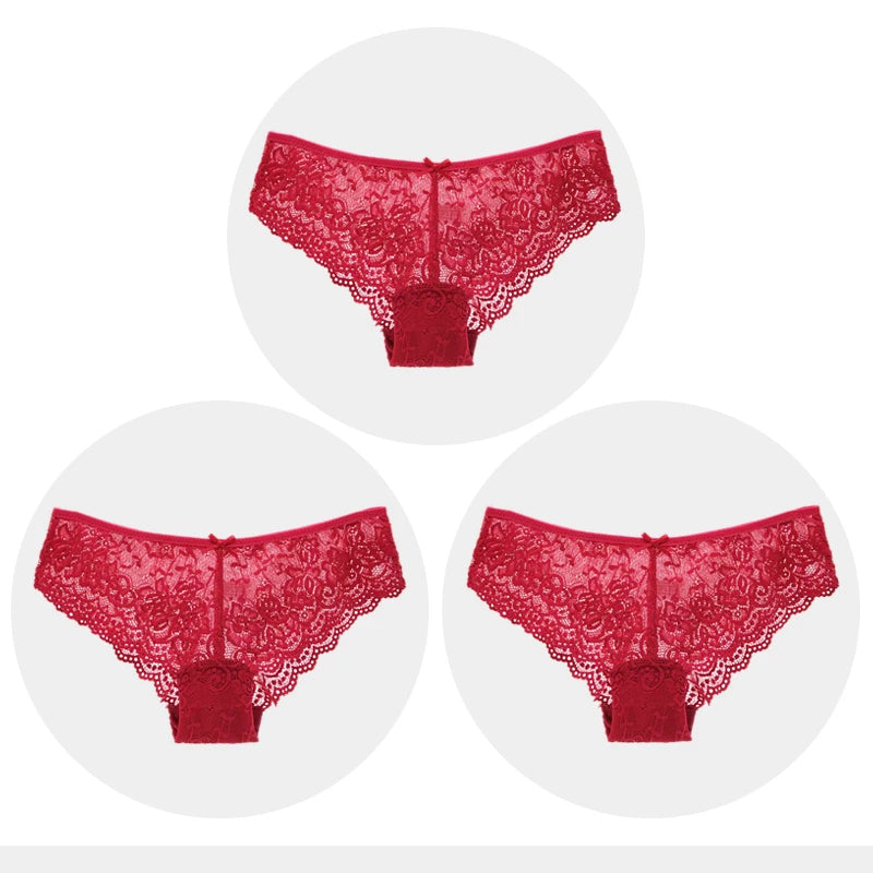 Fashion Sexy Full Lace Panties Transparent Women Briefs Female Hollow Out Low Cut Panty Breathable Bow Wholesale Underwear