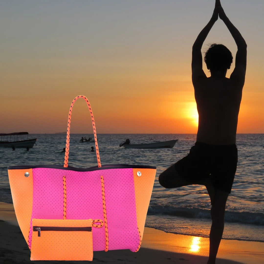 2024 Hotsale Large Fashion Tote Bag for Women Neoprene Tote Bag for Summer and Beach Pink High Quality Neoprene Women Handbag