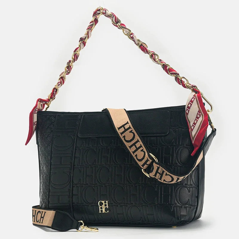 CH Fashion Chain Block Letter Print Wrap Silk Scarf Tote Bag Classic Square Shoulder Bag