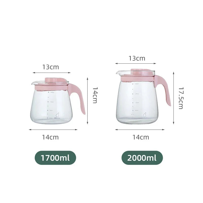 Transparent Teapot High Borosilicate Glass Heat-Resistant Large Capacity Tea Pot Coffee Juice Ice Water Kettle for Office Home