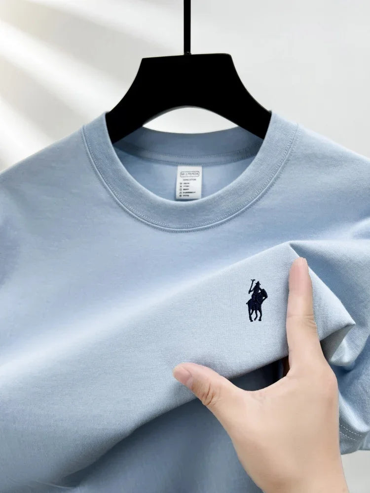 100% pure cotton short sleeve round neck men's T-shirt hot selling luxury brand summer exquisite pony embroidery breathable top