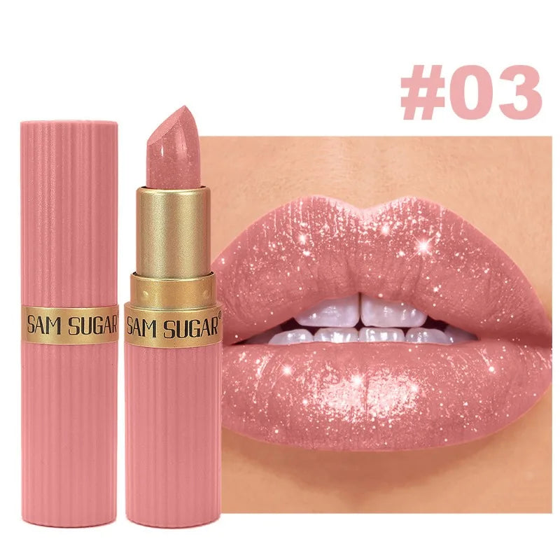 Sparkling Crystal Lipstick Diamond Glitter Metallic Lip Gloss Moisturizes Lips Shimmers with Fine Pearl Brightens Lip Color Balm