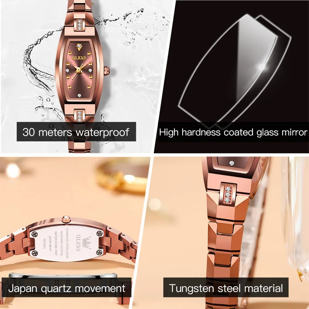 OLEVS 5501 Ladies Watch Luxury Elegant Fashionable Tungsten Steel Quartz Wristwatch Waterproof Watches For Women Set Reloj