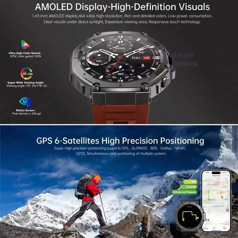 T-Rex 3 Ultra GPS Smart Watch Bulit-in Dual-band GNSS Compass Altimeter Barometric 5ATM IP69K Waterproof AMOLED Call Smartwatch