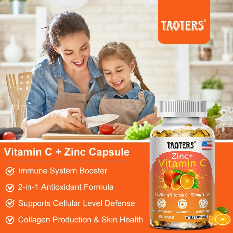 Vitamin C + Zinc Supplement - High Absorption - Immune System, Skin Health - Antioxidant Supplement