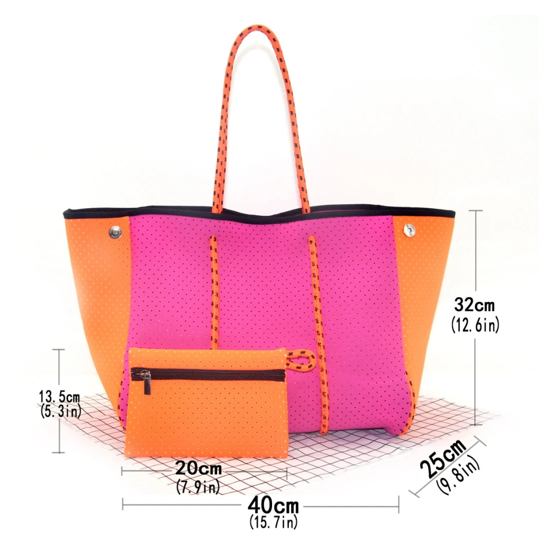 2024 Hotsale Large Fashion Tote Bag for Women Neoprene Tote Bag for Summer and Beach Pink High Quality Neoprene Women Handbag